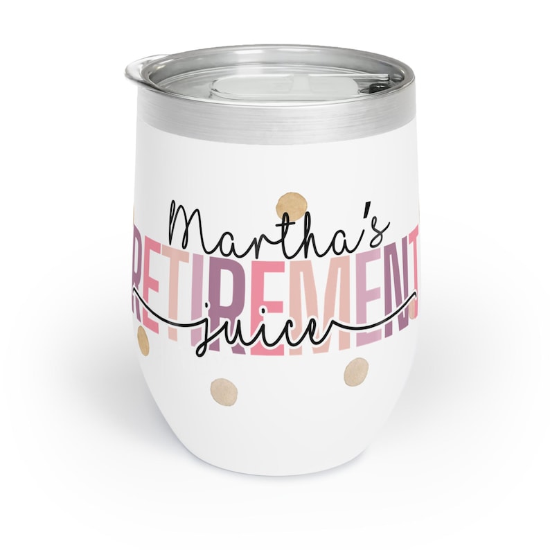 Personalized Retirement Tumbler Gift, Cute Funny Custom Name Insulated Travel Mug with Lid, Unique Coffee or Wine Gift for Retiring Coworker