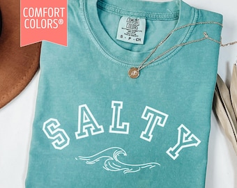 Salty Beach Lover Comfort Colors® TShirt, Stay Salty Collegiate Style University Tee, Salty Ocean Wave Oversized Beach Tee, Coastal Vibes
