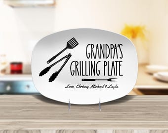 Personal Grilling Gift For Grandpa, Custom Platter Papa Gift from Grandkids, XLarge BBQ Plate, Father's Day Family Serving Tray w Kids Names