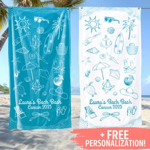 Custom Beach Towel, Coastal Bachelorette Weekend Bridal Party Gifts, Personalized Bride Beach Pool Towel, Girls Trip Towel, Bach Bash Favors