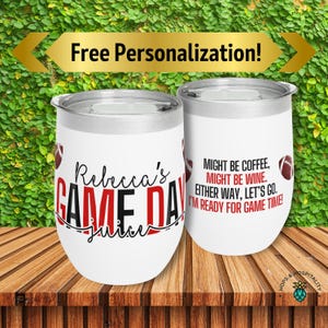 Personalized Game Day Day Tumbler, Red and Black Football Fan Gift for Her, Custom Name Graduation Gift, Travel Wine Coffee Mug Lid