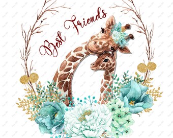 Best friends giraffes - waterslide decal - clear - ready to use - live life -  54126 w