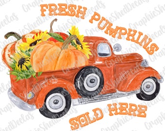 Pumpkin Harvest Vintage Truck - Waterslide Decal - Clear - READY to USE - Water Slide