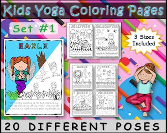 Kids Yoga Pose Coloring Pages Set, Mindfulness Coloring Posters, Calm Down Corner, Self-Regulation, Anxiety Coping Skills, Stress Reduction