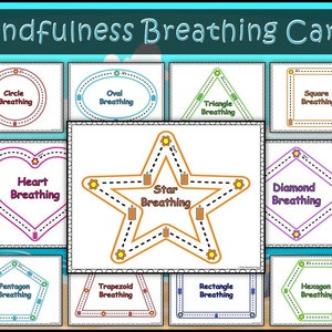 Mindfulness Breathing Exercises Activities for Kids, Colorful Shapes, Finger Tracing, Calm Down Corner, Self-Regulation, Stress Reduction