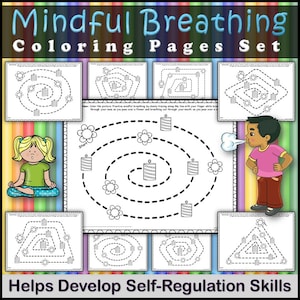 Mindfulness Breathing Coloring Pages for Self-Regulation, Finger Tracing Cards, Calming Corner, Breathing Techniques, Coping Skills