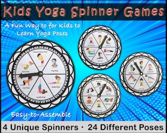 Yogahoudingen-spinnerspel voor kinderen, leuke fitnessactiviteit (pdf-download)