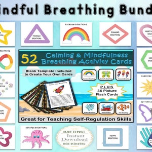 Mindfulness Breathing Exercises Activities Bundle for Kids, Finger Tracing, Calm Down Activity, Breathing Techniques, Calming Corner Posters