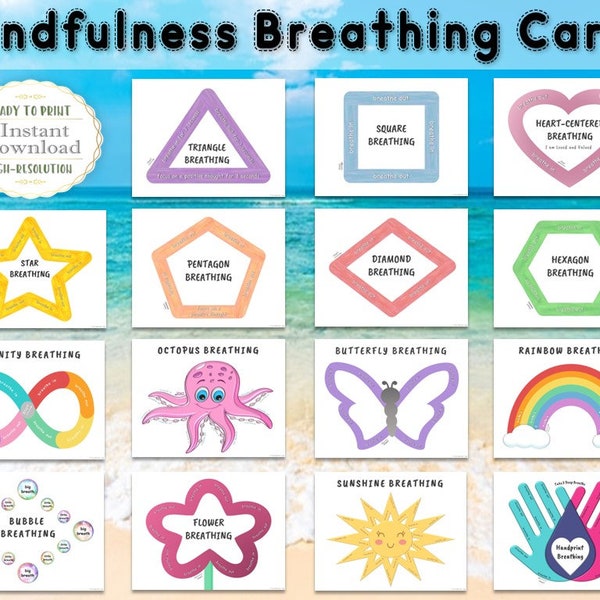 Mindfulness Breathing Exercises Activities Cards for Kids, Finger Tracing, Calm Down Activity, Breathing Techniques, Calming Corner Posters