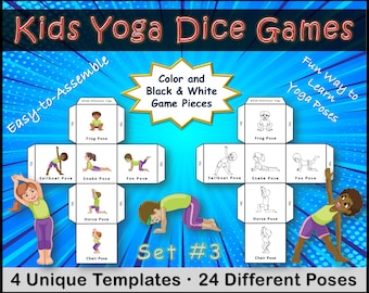 Kids Yoga Dice Game, 24 Different Poses, Fitness Game, Kids Yoga Class, P.E. Class, Calming Corner, Diverse Clip Art, PDF Digital Download