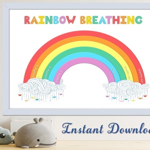 Pastel Rainbow Breathing Poster, Kids Mindfulness Breathing Exercise, Calm Down Corner, Finger-Tracing Poster, Classroom Decor