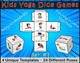 Kids Yoga Dice Game, 24 Different Poses, Fitness Game, Kids Yoga Class, P.E. Class, Calming Corner, Diverse Clip Art, PDF Digital Download