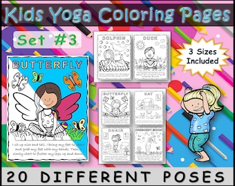 Kids Yoga Pose Coloring Pages Set, Mindfulness Coloring Posters, Calm Down Corner, Self-Regulation, Anxiety Coping Skills, Stress Reduction