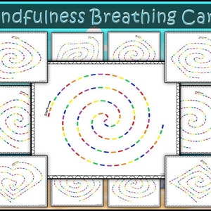 Mindfulness Breathing Exercises Activities for Kids, Rainbow Spirals, Finger Tracing, Calm Down Corner, Self-Regulation, Stress Reduction