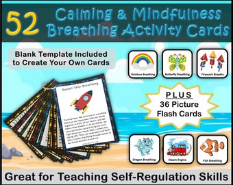 Mindfulness and Calming Breathing Exercises Activity Cards Set, Calming Corner, Flash Cards, Circle Time, Morning Meetings, Self-Regulation