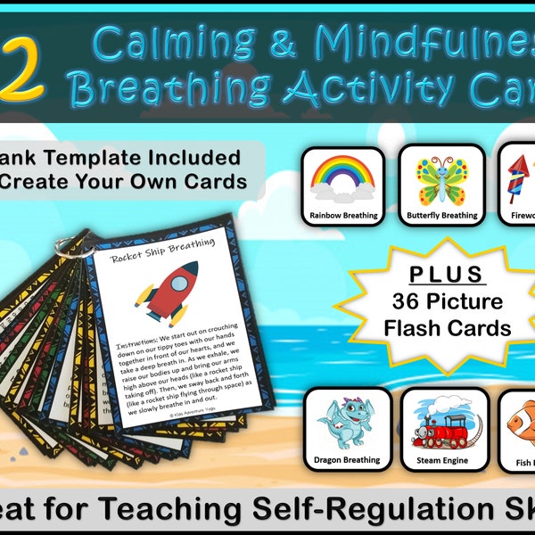 Mindfulness and Calming Breathing Exercises Activity Cards Set, Calming Corner, Flash Cards, Circle Time, Morning Meetings, Self-Regulation