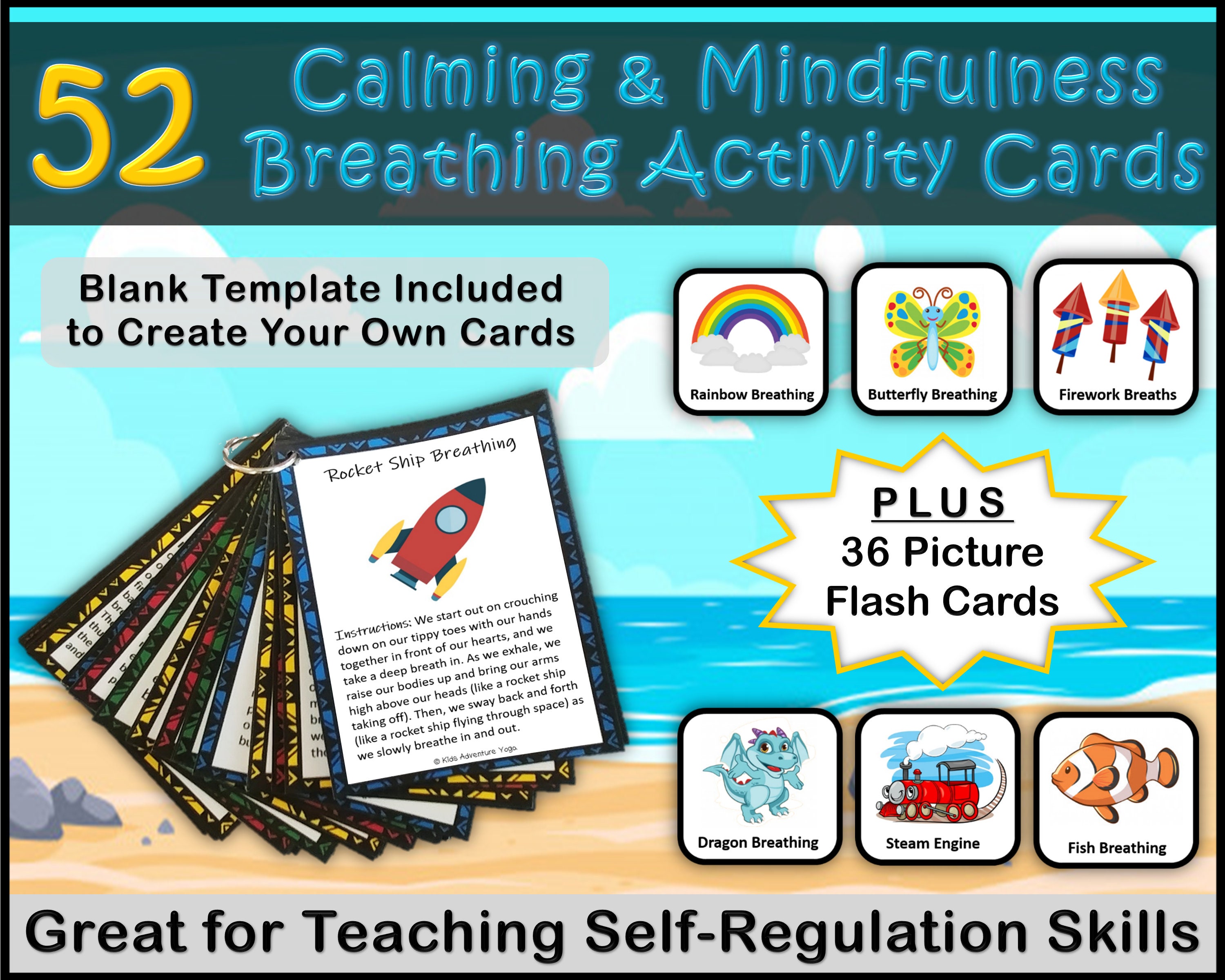 52 Mindfulness and Calming Breathing Exercises Activity Cards | Etsy UK