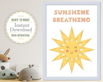 Poster med andningsövningar i solen, utskrivbar mindfulness för barn (digital nedladdning)