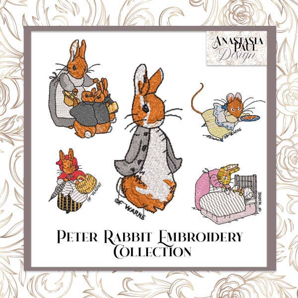 Peter Rabbit Embroidery Collection PES Files for Brother Machine - 3 Sizes - Baby Clothing Designs - British Bunny Digital Download Pack