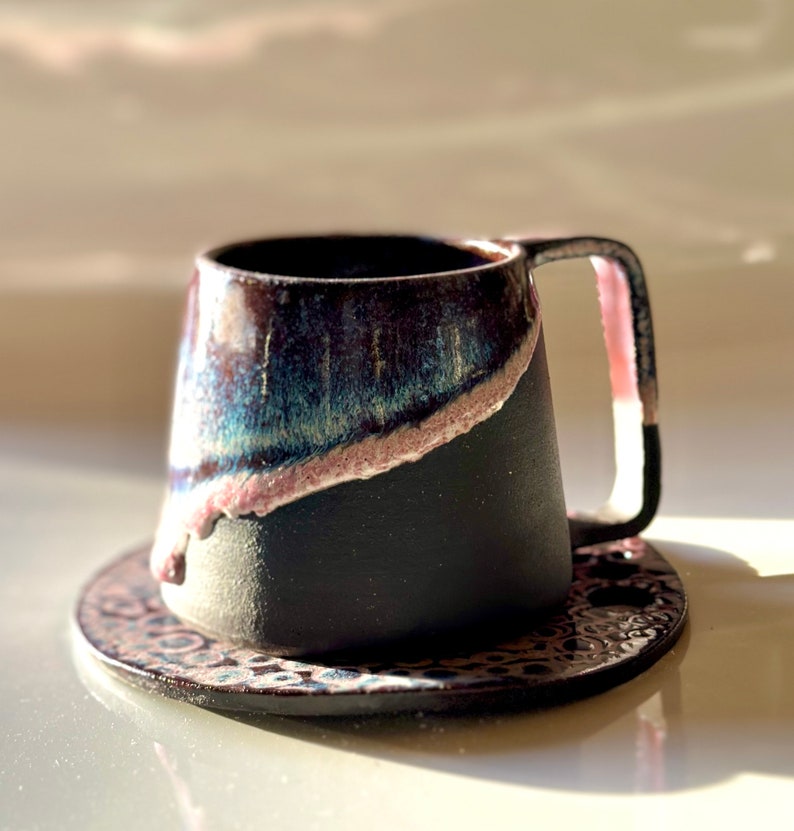 Unique Handmade Pink Beach Ceramic Mug Coffee Mug Hand Glazed Food Safe