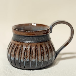 Unique Handmade Hand Carved Dusty Blu Ceramic Mug - Coffee Tea Mug - Latte Mug  - Hand glazed - Food Safe - Dishwasher Safe - 15oz