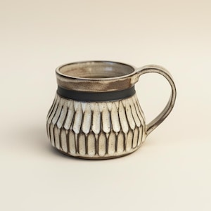 Hand Carved Ceramic Coffee Mug: Unique Glazed Latte Mug (15oz)