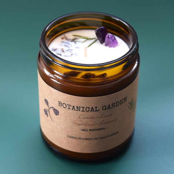 Vela de soja de aromaterapia orgánica de lavanda y romero - Totalmente natural - Aceite esencial 100 % - Flores secas orgánicas - Larga duración - 250 ml - Regalo