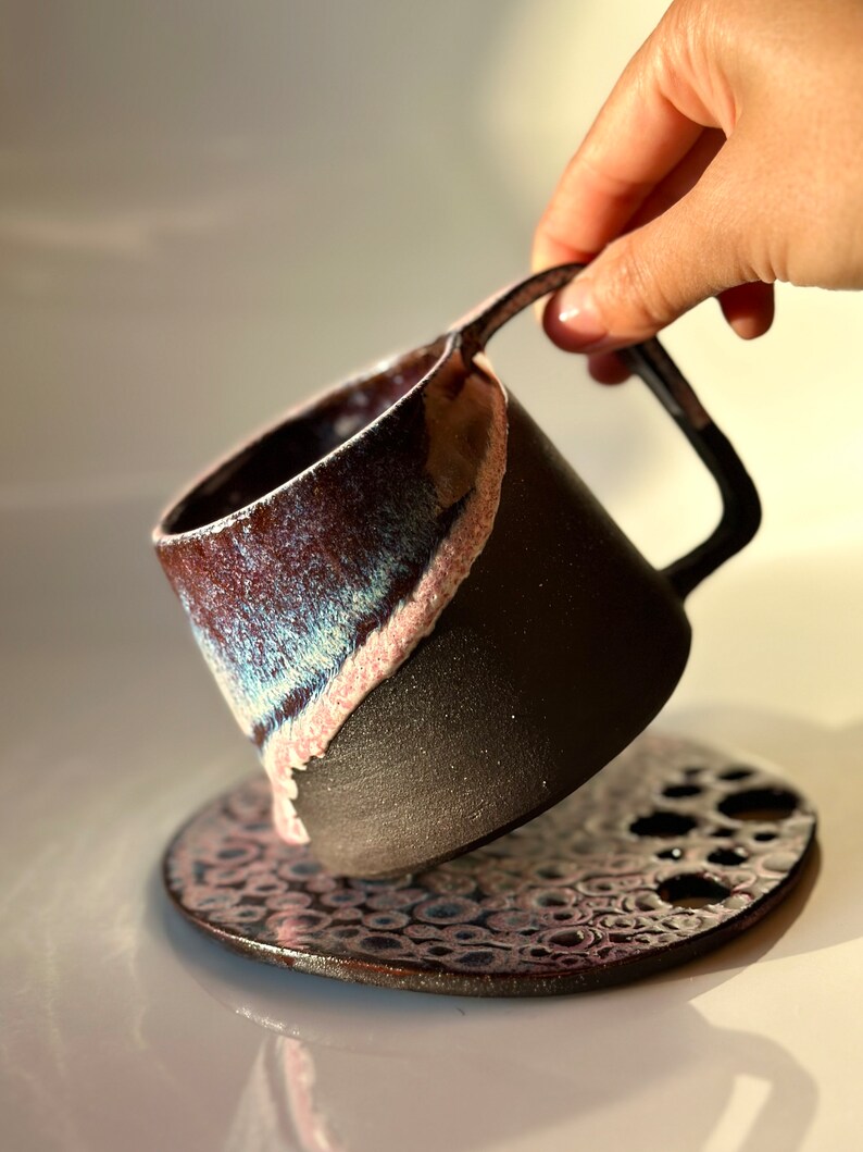 Unique Handmade Pink Beach Ceramic Mug Coffee Mug Hand Glazed Food Safe