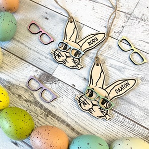 Easter bunny tag with glasses , Personalized Easter Name Tags, Easter Basket Name Tag