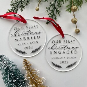 Personalized Acrylic Engagement Ornament, Personalized First Christmas Married Ornament