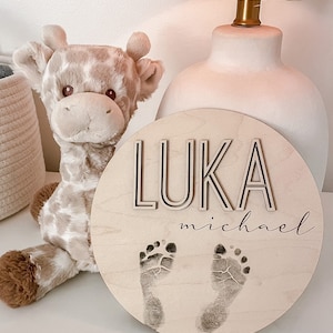 Baby Footprint Name Sign, Wooden Nursery Sign, Hospital Name Tag, Hello my name is