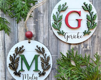 Personalized Shiplap Last Name Ornament: Laser Engraved Maple Plywood