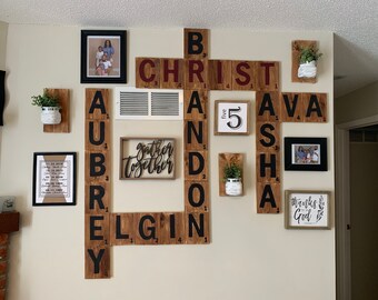 Wall Letters | Scrabble Tiles | Scrabble Wall Art | Family Wall Scrabble Tiles | Wood Scrabble Letters