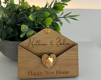 New home  Money Holder, wooden envelope, Personalised Money Holder, Cash Envelope new home gift