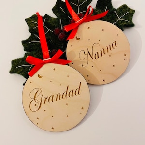 Personalised Christmas Bauble, Christmas decoration,  Wooden Christmas decoration, Laser Engraved, Mirrored Acrylic Bauble, Christmas Bauble
