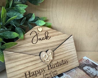 Birthday Money Holder, large wooden envelope, Personalised Money Holder, Cash Envelope 16th 18th 21st Birthday, special birthday gift