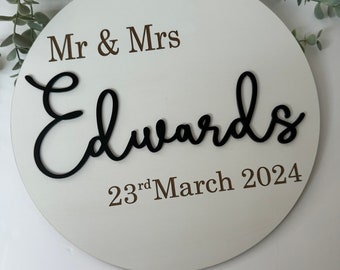 Personalised Wedding Plaque, Weddings Gift, Couples Gift, Wedding Photo Prop, Personalised Wedding sign black and white  wedding, newlywed