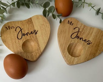 Wooden Heart Egg Cup, Easter gift, personalised egg cup, laser engraved, dippy eggs, First Easter, Easter basket, couple gift