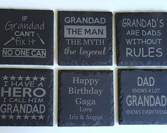 Slate Coasters,  Personalised Slate Coasters, Grandads coaster, Dads coaster , Father’s Day, gift for him