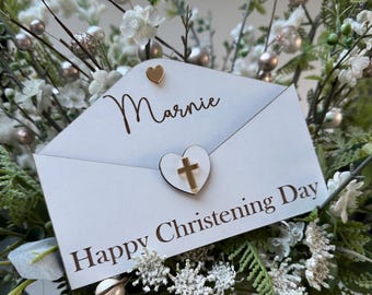 Christening Money Holder, Baptism wooden envelope, Personalised Holder, Cash Envelope, Christening gift, Baptism gift. Voucher wallet