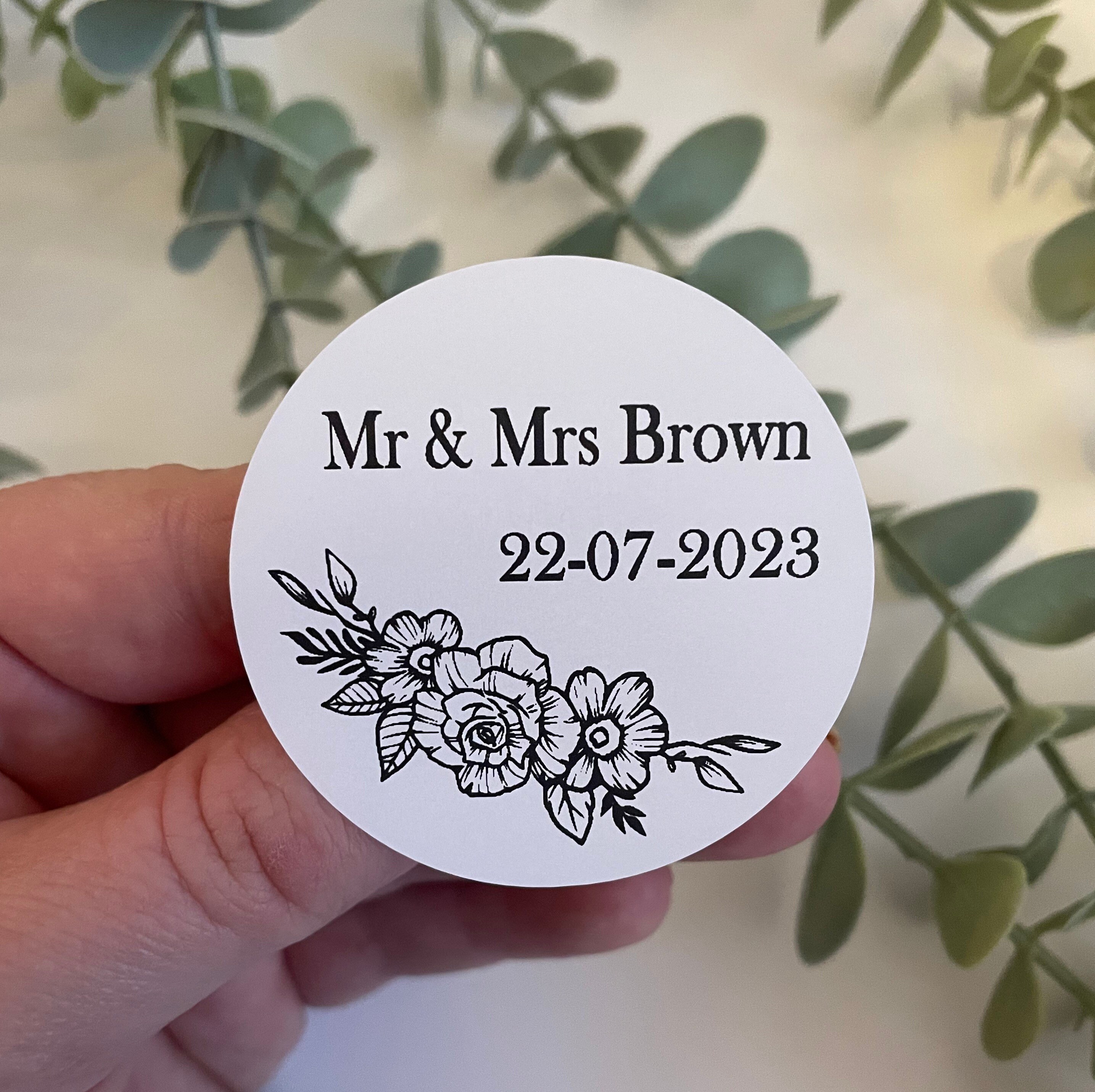 Personalised Round Eucalyptus Leaves Wedding Stickers / Wedding Favor  Stickers / Wedding Invitation Stickers / Wedding Sweets Stickers 