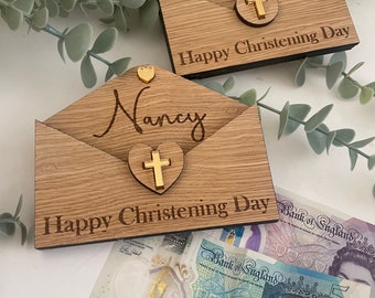 Christening Money Holder, Baptism wooden envelope, Personalised Holder, Cash Envelope, Christening gift, Baptism gift. Voucher wallet