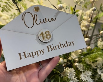 Birthday Money Holder, white wooden envelope, Personalised Money Holder, Cash Envelope 16th 18th 21st 30th 50th 60th special birthday gift