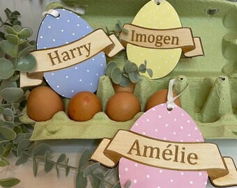 Décoration d'oeuf de Pâques en bois personnalisée, étiquette de panier de Pâques