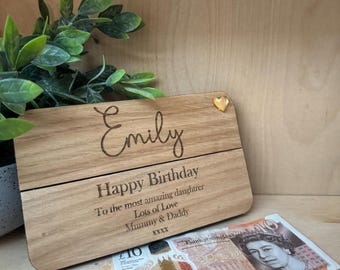 Birthday Money Holder, wooden envelope, Personalised birthday Money Holder, Cash Envelope, special birthday, birthday gift card holder