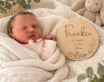 Baby Arrival Sign, Hello World sign, Engraved Baby Name Plaque, Birth Gifts, Baby Photo Prop, Baby Announcement, Acrylic & wooden name sign