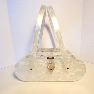 Vintage 1950s White Marbleized Plastic Purse