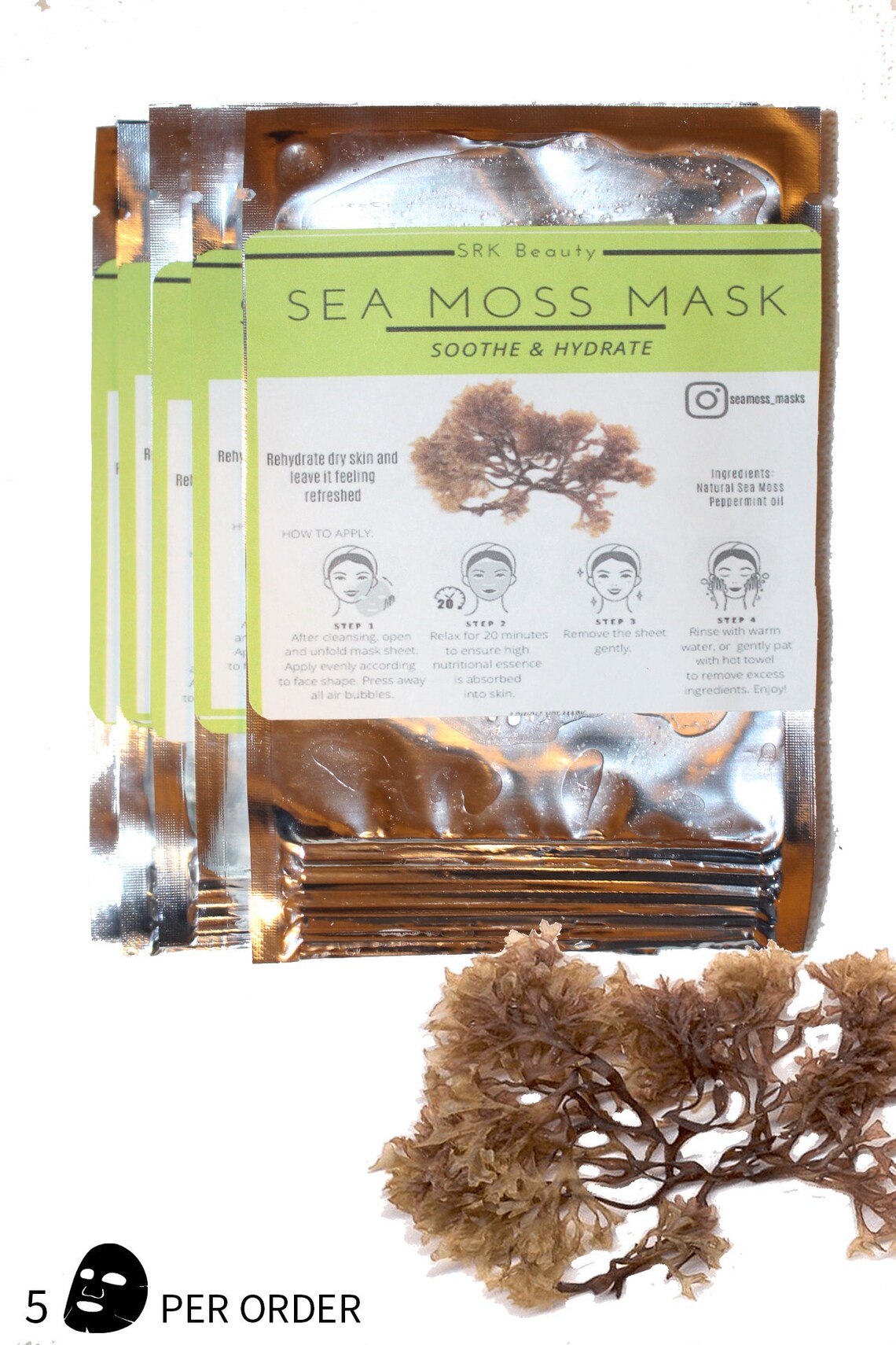 Sea Moss Facial Sheet Mask Bundle 5 Masks Etsy