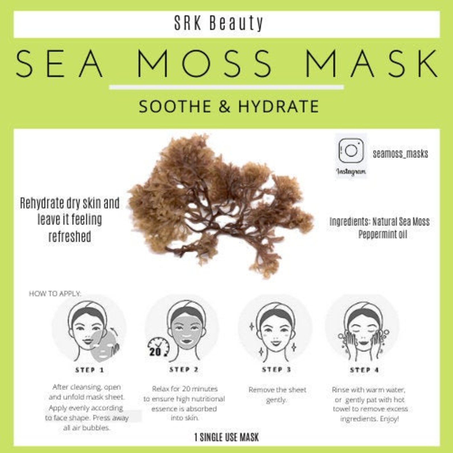 Sea Moss Facial Sheet Mask Bundle 5 Masks Etsy