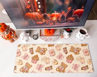 Fall | Teddy Bear | Bookish | Coquette | Cottage Core | Desk Mat | Mouse Pad | Coaster | DM204